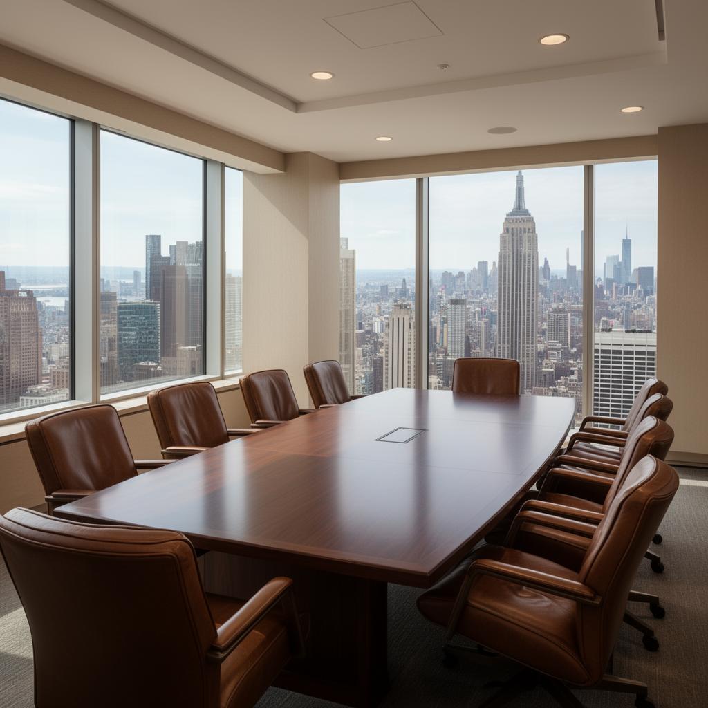 Executive boardroom with Manhattan skyline view